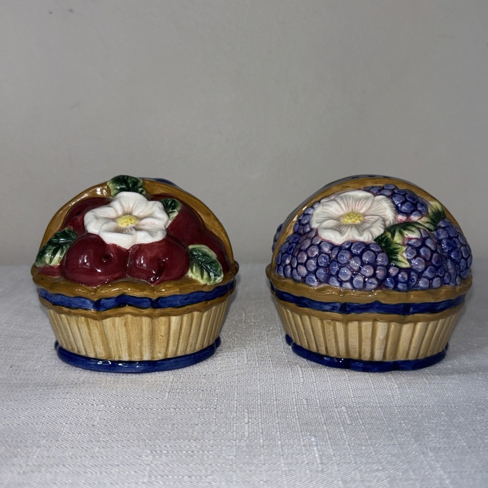 Salt & Pepper Shakers - Floral & Fruit - French Orchard - Fitz & Floyd Set Of 2